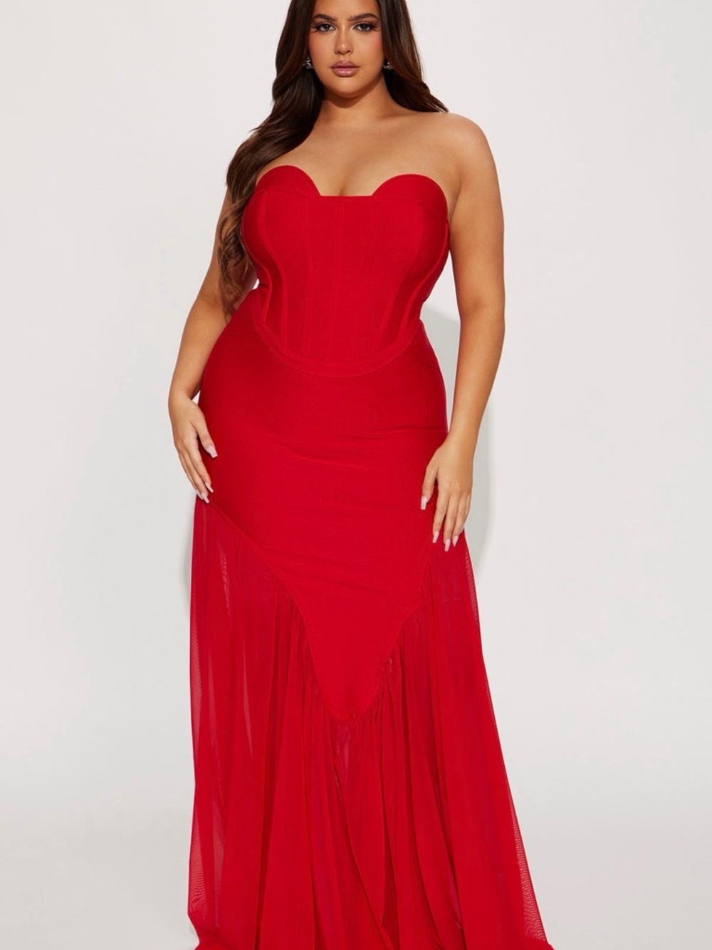 NWT Strapless Red Corset-Style Evening Gown